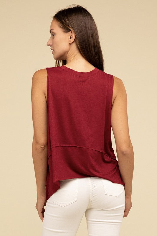 Shark Bite Side Slit Short Sleeveless Top-Timber Brooke Boutique, Online Women's Fashion Boutique in Amarillo, Texas