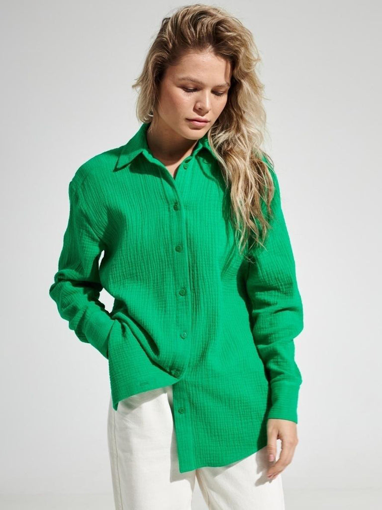 Textured Collared Neck Long Sleeve Shirt-Timber Brooke Boutique, Online Women's Fashion Boutique in Amarillo, Texas
