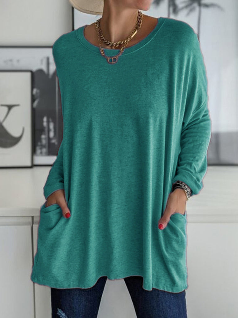 Full Size Round Neck Long Sleeve T-Shirt-Timber Brooke Boutique, Online Women's Fashion Boutique in Amarillo, Texas