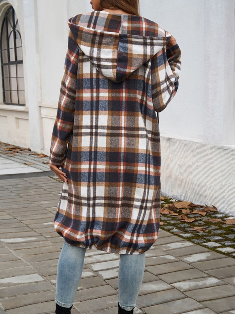 Plaid Zip Up Hooded Coat-Timber Brooke Boutique, Online Women's Fashion Boutique in Amarillo, Texas