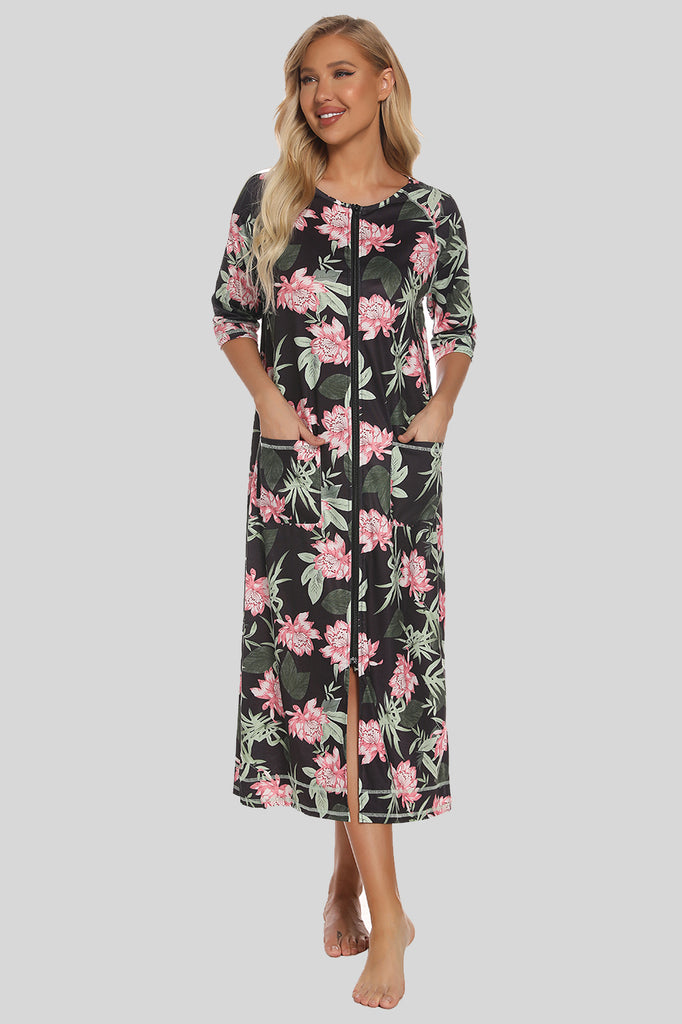 Printed Slit Night Dress with Pockets-Timber Brooke Boutique, Online Women's Fashion Boutique in Amarillo, Texas