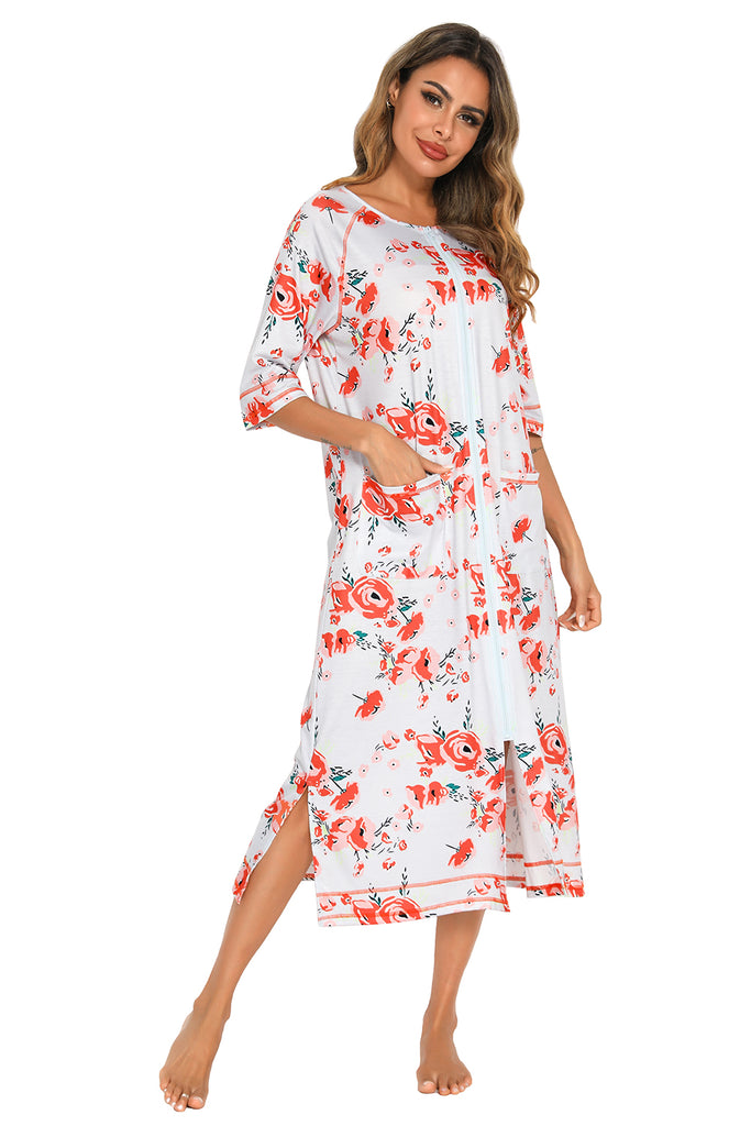 Printed Slit Night Dress with Pockets-Timber Brooke Boutique, Online Women's Fashion Boutique in Amarillo, Texas