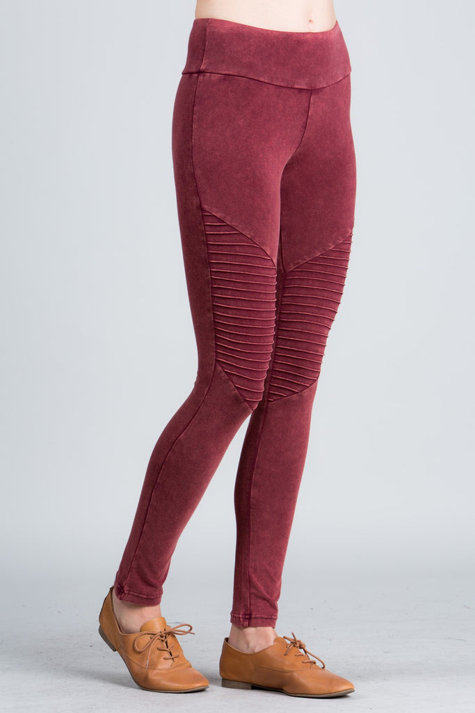 Burgundy Mineral Wash Moto Leggings-Shorts-Timber Brooke Boutique, Online Women's Fashion Boutique in Amarillo, Texas