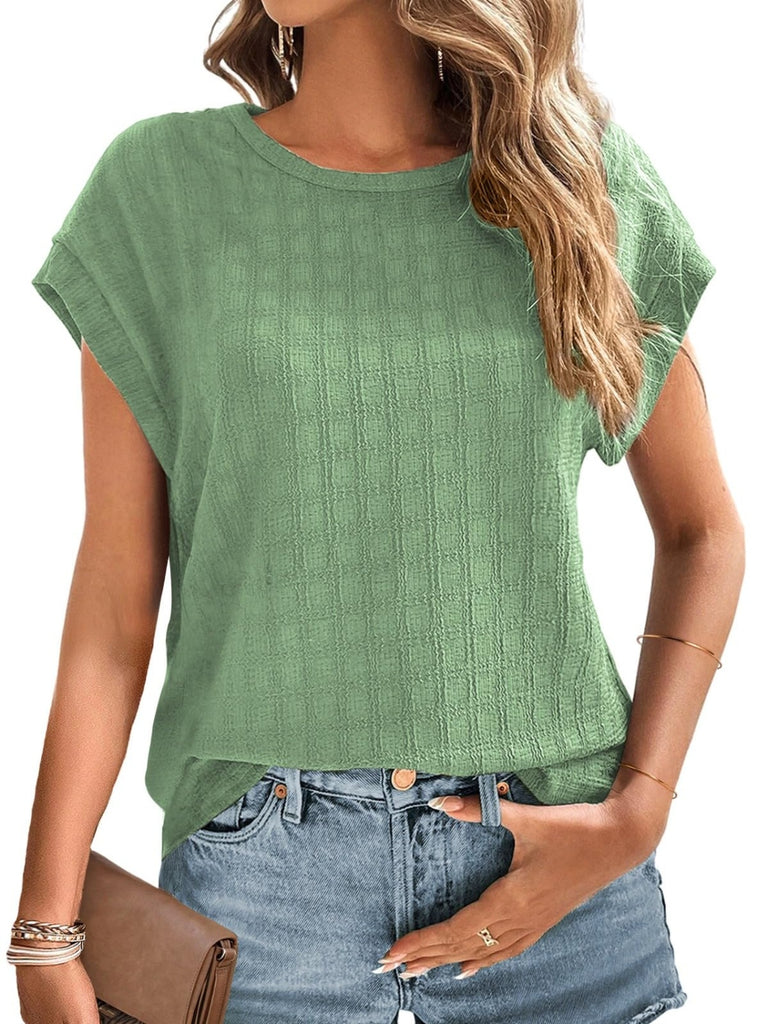 Textured Round Neck Short Sleeve Top-Timber Brooke Boutique, Online Women's Fashion Boutique in Amarillo, Texas