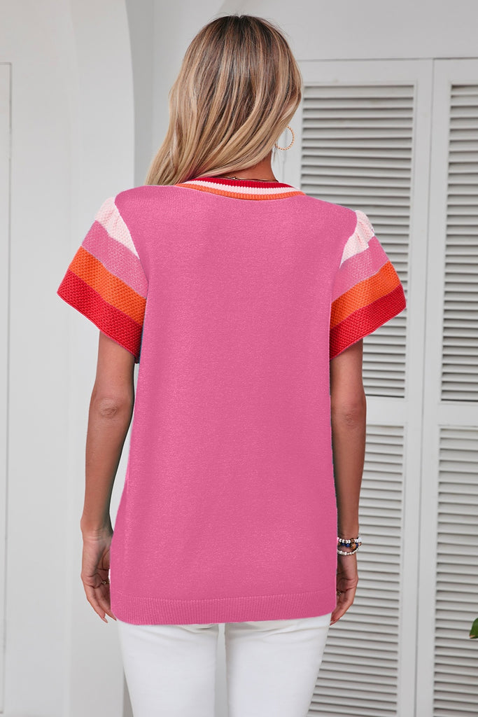 Color Block Round Neck Knit Top-Timber Brooke Boutique, Online Women's Fashion Boutique in Amarillo, Texas