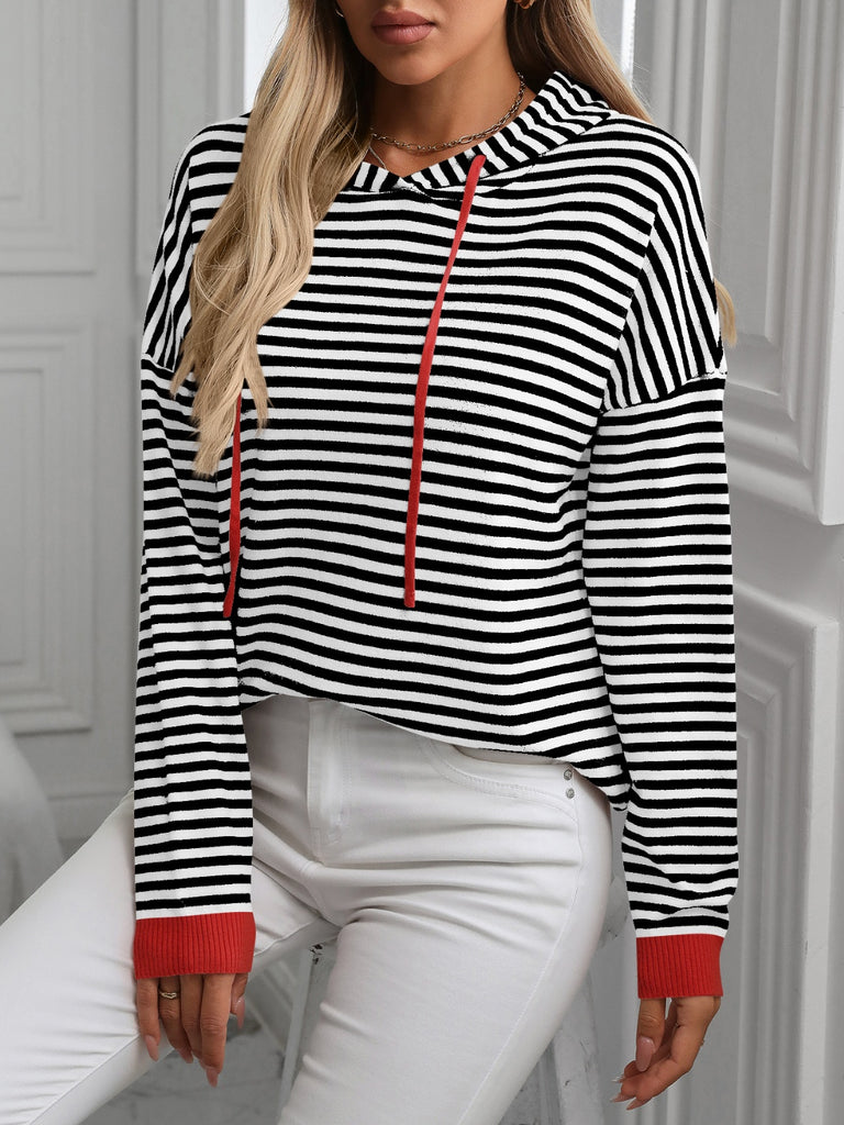 Striped Long Sleeve Hooded Knit Top-Timber Brooke Boutique, Online Women's Fashion Boutique in Amarillo, Texas