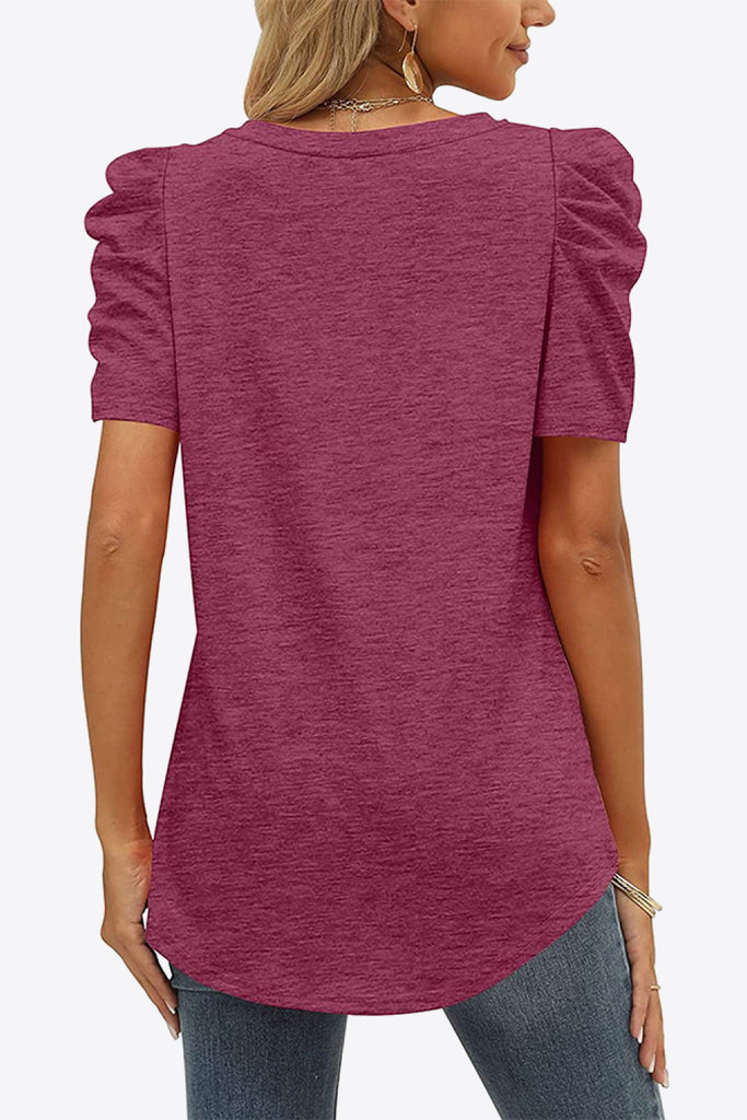 V-Neck Puff Sleeve Tee-Timber Brooke Boutique, Online Women's Fashion Boutique in Amarillo, Texas