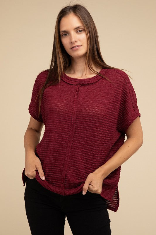 Dolman Short Sleeve Jacquard Sweater-Timber Brooke Boutique, Online Women's Fashion Boutique in Amarillo, Texas