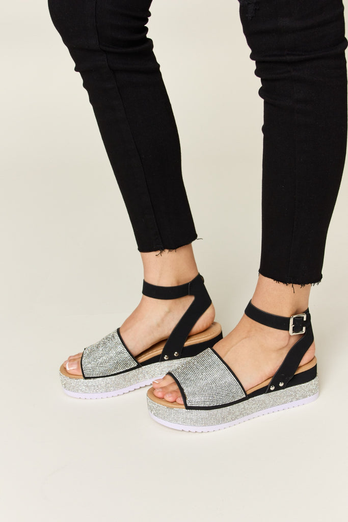 Forever Link Rhinestone Buckle Strappy Wedge Sandals-Timber Brooke Boutique, Online Women's Fashion Boutique in Amarillo, Texas