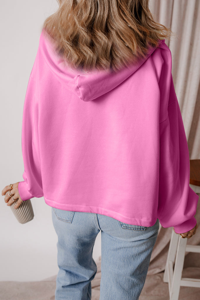 Pocketed Half Zip Dropped Shoulder Hoodie-Timber Brooke Boutique, Online Women's Fashion Boutique in Amarillo, Texas