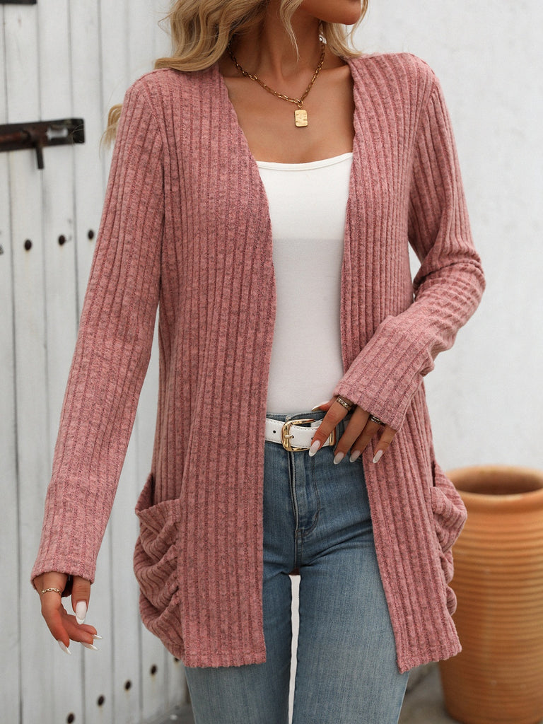 Open Front Long Sleeve Ribbed Cardigan-Timber Brooke Boutique, Online Women's Fashion Boutique in Amarillo, Texas