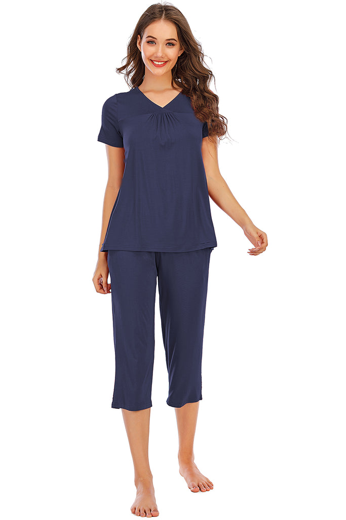 V-Neck Short Sleeve Top and Pants Lounge Set-Timber Brooke Boutique, Online Women's Fashion Boutique in Amarillo, Texas