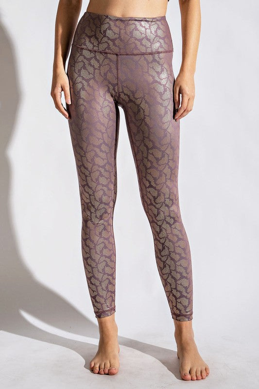 Dark Mauve Foil Leggings-Shorts-Timber Brooke Boutique, Online Women's Fashion Boutique in Amarillo, Texas