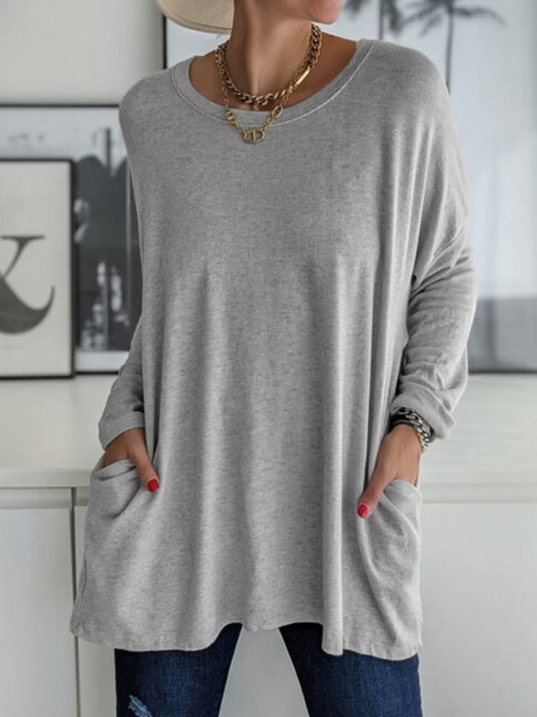 Full Size Round Neck Long Sleeve T-Shirt-Timber Brooke Boutique, Online Women's Fashion Boutique in Amarillo, Texas