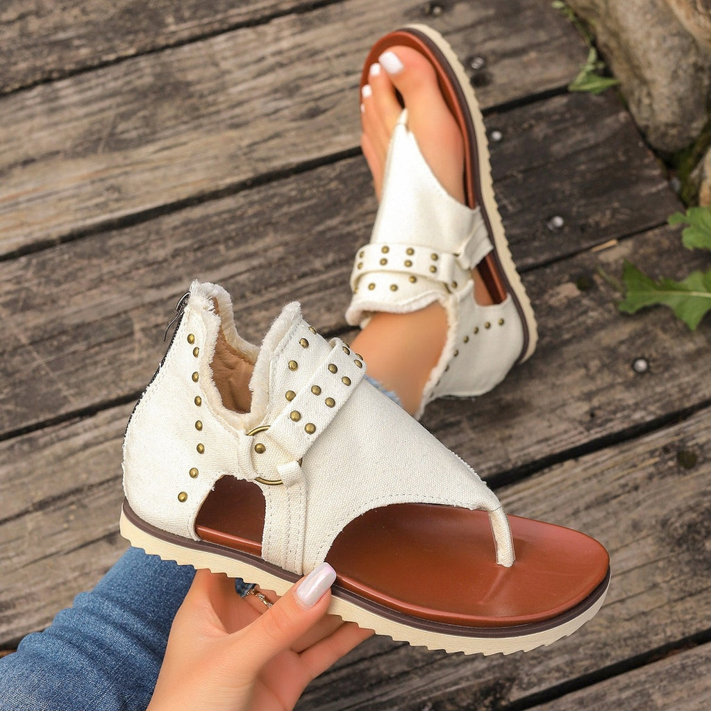 Studded Raw Hem Flat Sandals-Timber Brooke Boutique, Online Women's Fashion Boutique in Amarillo, Texas