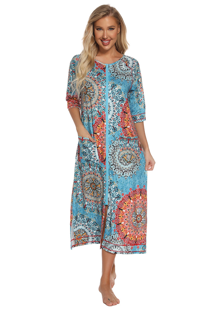 Printed Slit Night Dress with Pockets-Timber Brooke Boutique, Online Women's Fashion Boutique in Amarillo, Texas