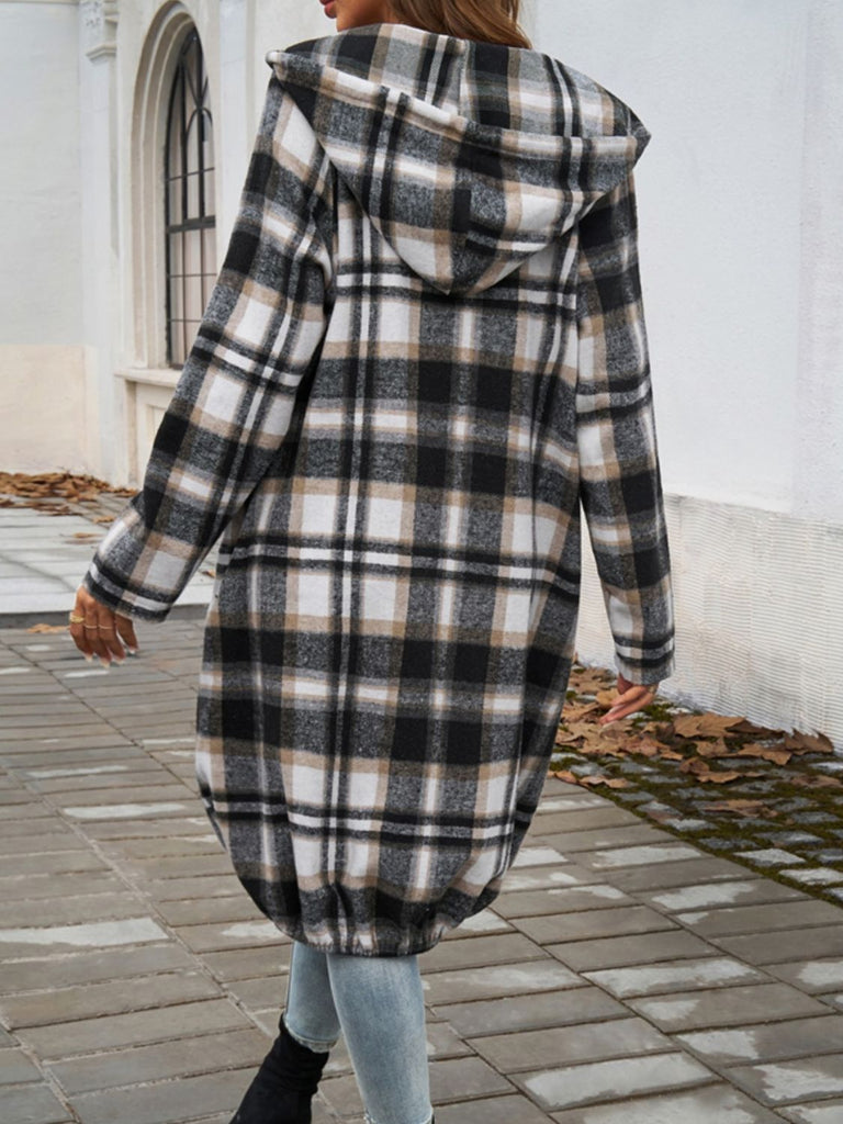 Plaid Zip Up Hooded Coat-Timber Brooke Boutique, Online Women's Fashion Boutique in Amarillo, Texas