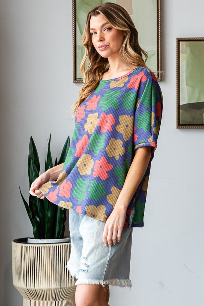 HOPELY Full Size Floral Round Neck Side Slit T-Shirt-Timber Brooke Boutique, Online Women's Fashion Boutique in Amarillo, Texas