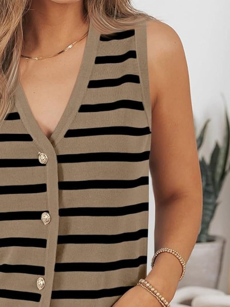 Striped V-Neck Knit Vest-Timber Brooke Boutique, Online Women's Fashion Boutique in Amarillo, Texas