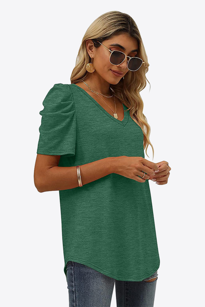 V-Neck Puff Sleeve Tee-Timber Brooke Boutique, Online Women's Fashion Boutique in Amarillo, Texas