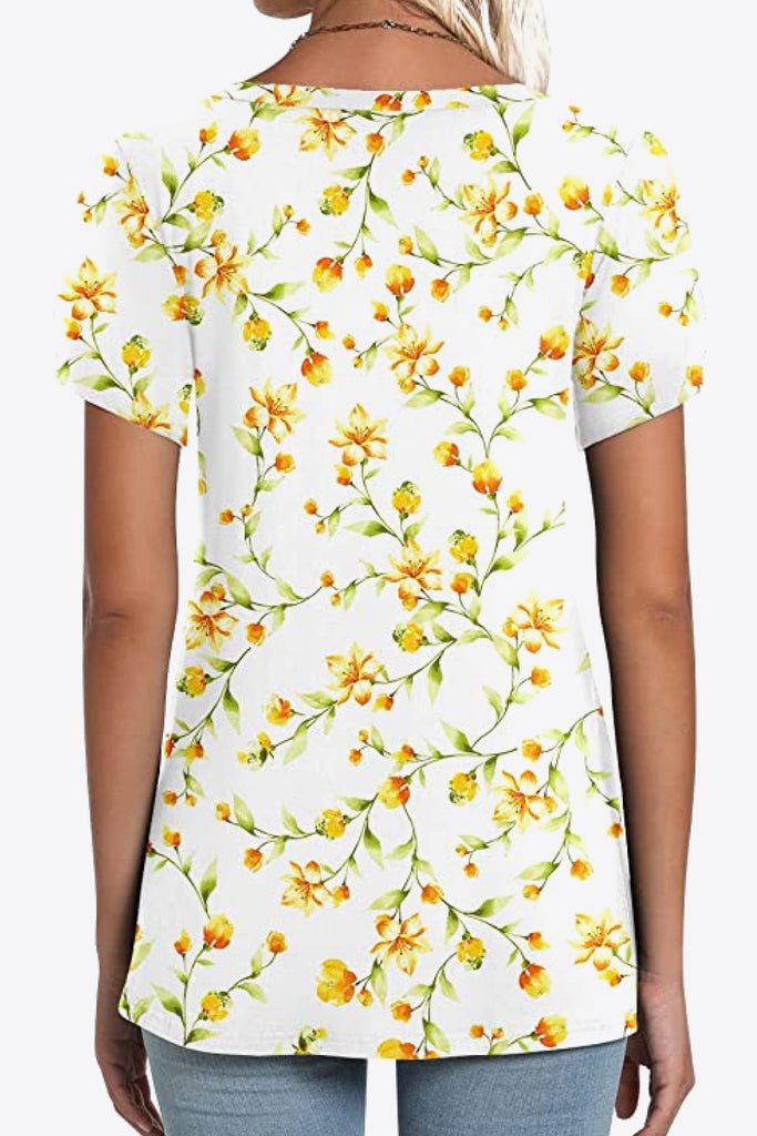 Printed Petal Sleeve V-Neck Blouse-Timber Brooke Boutique, Online Women's Fashion Boutique in Amarillo, Texas