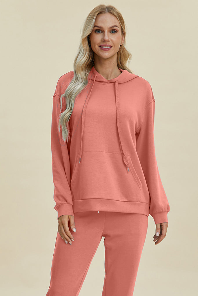 Basic Bae Full Size Air Scuba Drawstring Long Sleeve Hoodie with Kangaroo Pocket-Timber Brooke Boutique, Online Women's Fashion Boutique in Amarillo, Texas