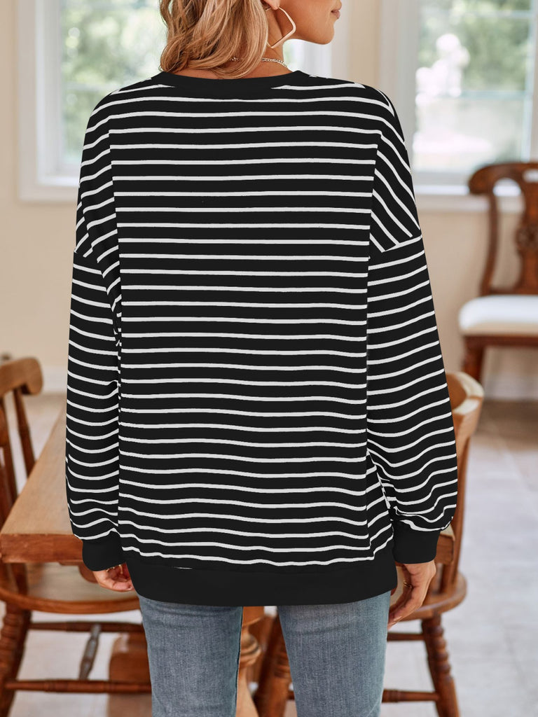 Striped Round Neck Long Sleeve Sweatshirt-Timber Brooke Boutique, Online Women's Fashion Boutique in Amarillo, Texas