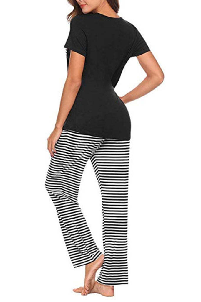 Pocketed Short Sleeve Top and Striped Pants Lounge Set-Timber Brooke Boutique, Online Women's Fashion Boutique in Amarillo, Texas