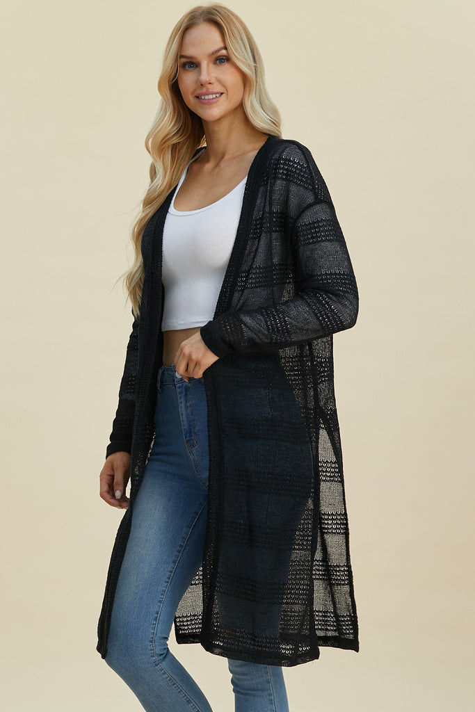 Double Take Full Size Open Front Longline Cardigan-Timber Brooke Boutique, Online Women's Fashion Boutique in Amarillo, Texas