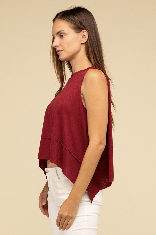 Shark Bite Side Slit Short Sleeveless Top-Timber Brooke Boutique, Online Women's Fashion Boutique in Amarillo, Texas