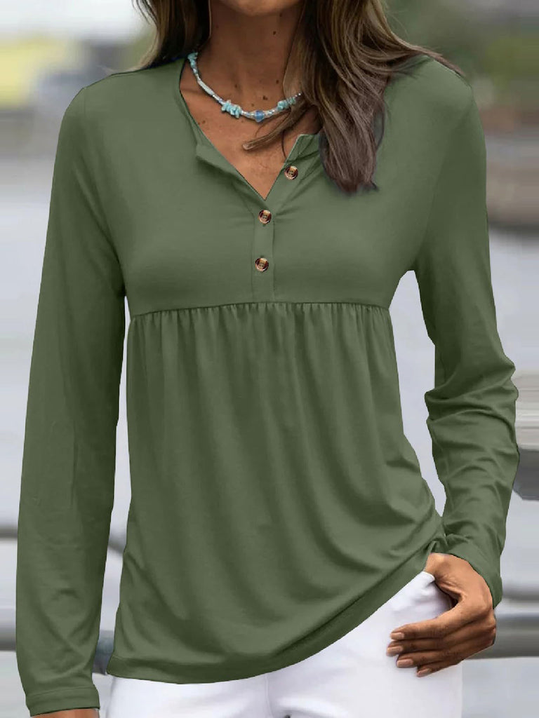 Half Button Long Sleeve T-Shirt-Timber Brooke Boutique, Online Women's Fashion Boutique in Amarillo, Texas