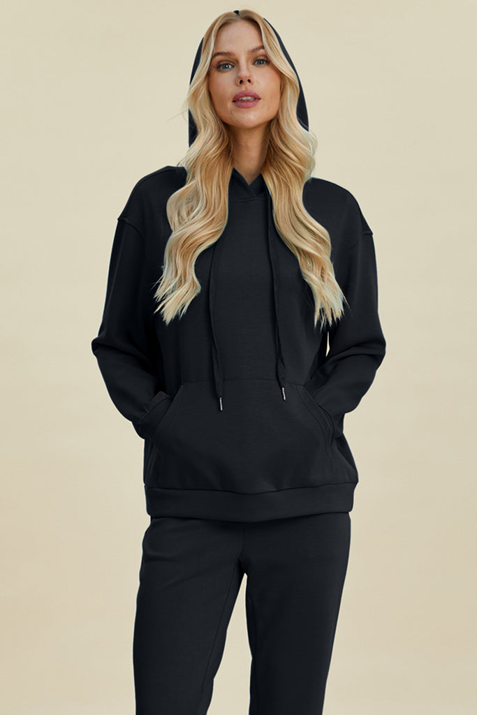 Basic Bae Full Size Air Scuba Drawstring Long Sleeve Hoodie with Kangaroo Pocket-Timber Brooke Boutique, Online Women's Fashion Boutique in Amarillo, Texas