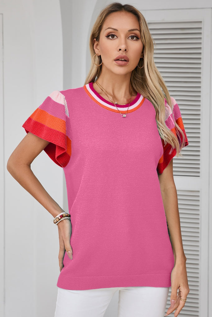 Color Block Round Neck Knit Top-Timber Brooke Boutique, Online Women's Fashion Boutique in Amarillo, Texas