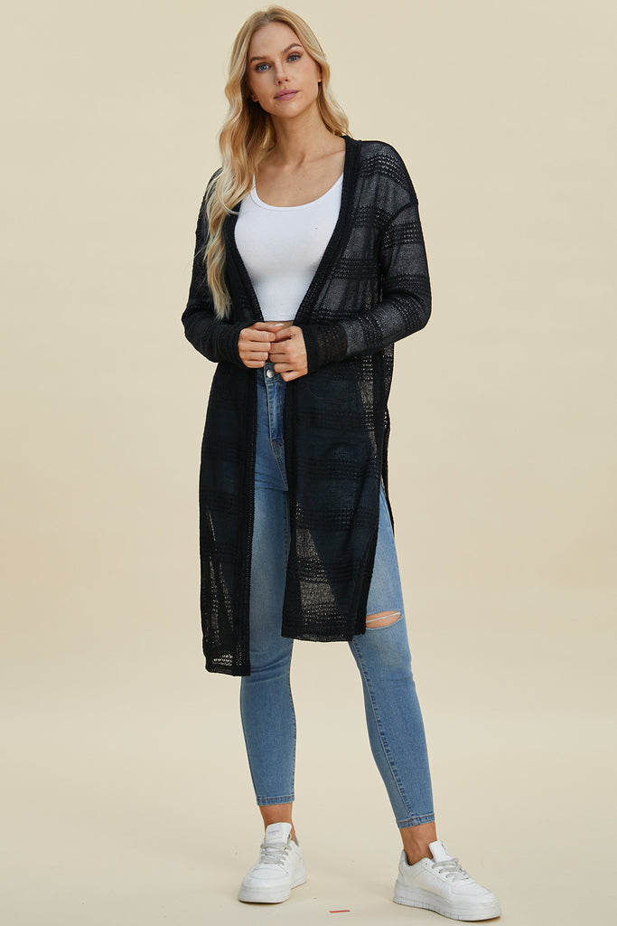 Double Take Full Size Open Front Longline Cardigan-Timber Brooke Boutique, Online Women's Fashion Boutique in Amarillo, Texas