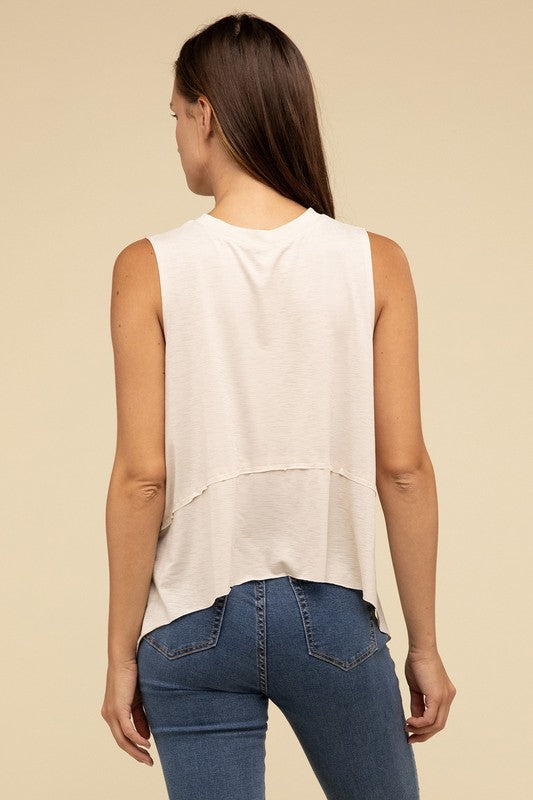 Shark Bite Side Slit Short Sleeveless Top-Timber Brooke Boutique, Online Women's Fashion Boutique in Amarillo, Texas