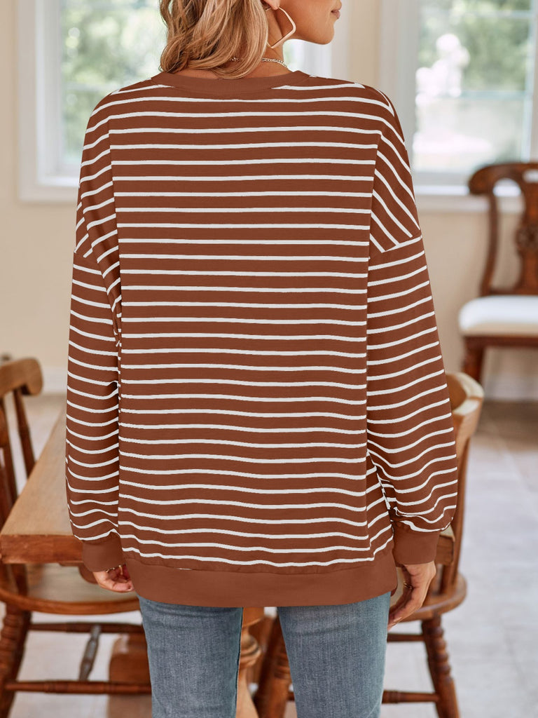 Striped Round Neck Long Sleeve Sweatshirt-Timber Brooke Boutique, Online Women's Fashion Boutique in Amarillo, Texas