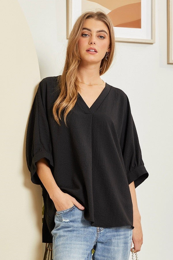 V-Neck Balloon Sleeve - Multiple Colors-Short Sleeve Top-Timber Brooke Boutique, Online Women's Fashion Boutique in Amarillo, Texas