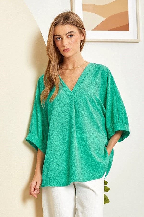 V-Neck Balloon Sleeve - Multiple Colors-Short Sleeve Top-Timber Brooke Boutique, Online Women's Fashion Boutique in Amarillo, Texas