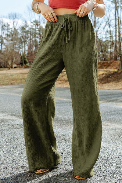 Texture Tied Wide Leg Pants-Timber Brooke Boutique, Online Women's Fashion Boutique in Amarillo, Texas