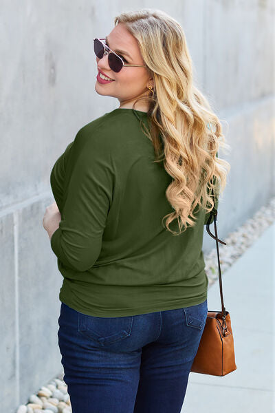 Basic Bae Full Size Round Neck Batwing Sleeve Blouse-Timber Brooke Boutique, Online Women's Fashion Boutique in Amarillo, Texas