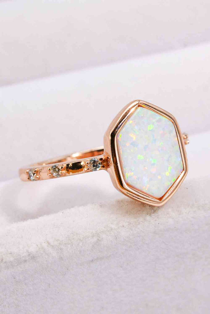 Opal Hexagon 925 Sterling Silver Ring-Timber Brooke Boutique, Online Women's Fashion Boutique in Amarillo, Texas
