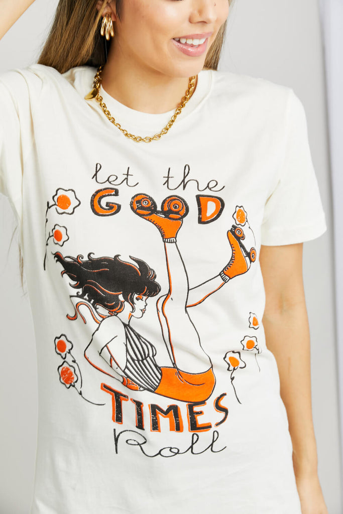 mineB Full Size LET THE GOOD TIMES ROLL Graphic Tee-Timber Brooke Boutique, Online Women's Fashion Boutique in Amarillo, Texas