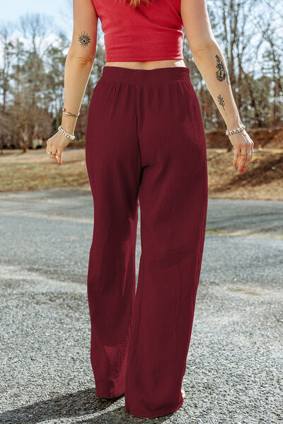 Texture Tied Wide Leg Pants-Timber Brooke Boutique, Online Women's Fashion Boutique in Amarillo, Texas