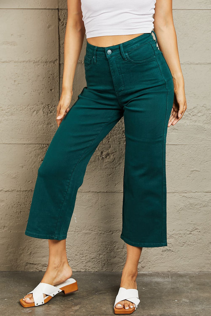 Judy Blue Hailey Full Size Tummy Control High Waisted Cropped Wide Leg Jeans-Timber Brooke Boutique, Online Women's Fashion Boutique in Amarillo, Texas