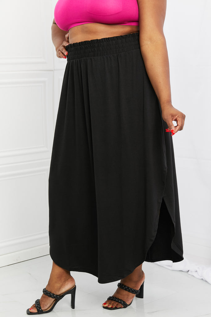 Zenana It's My Time Full Size Side Scoop Scrunch Skirt in Black-Skirts-Timber Brooke Boutique, Online Women's Fashion Boutique in Amarillo, Texas