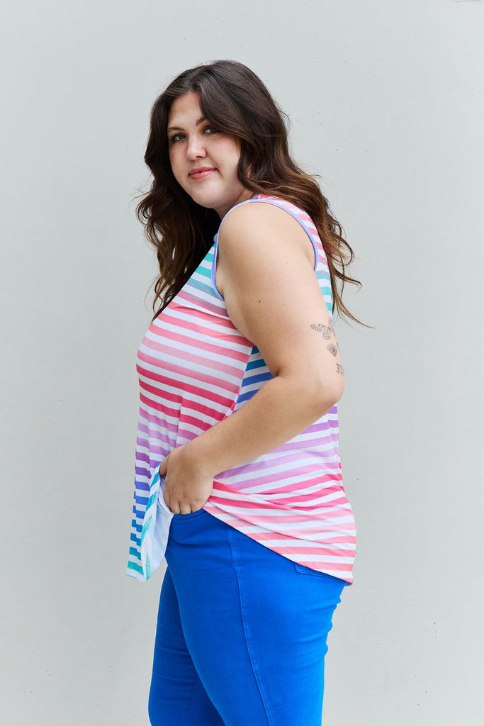 Heimish Love Yourself Full Size Multicolored Striped Sleeveless Round Neck Top-Timber Brooke Boutique, Online Women's Fashion Boutique in Amarillo, Texas