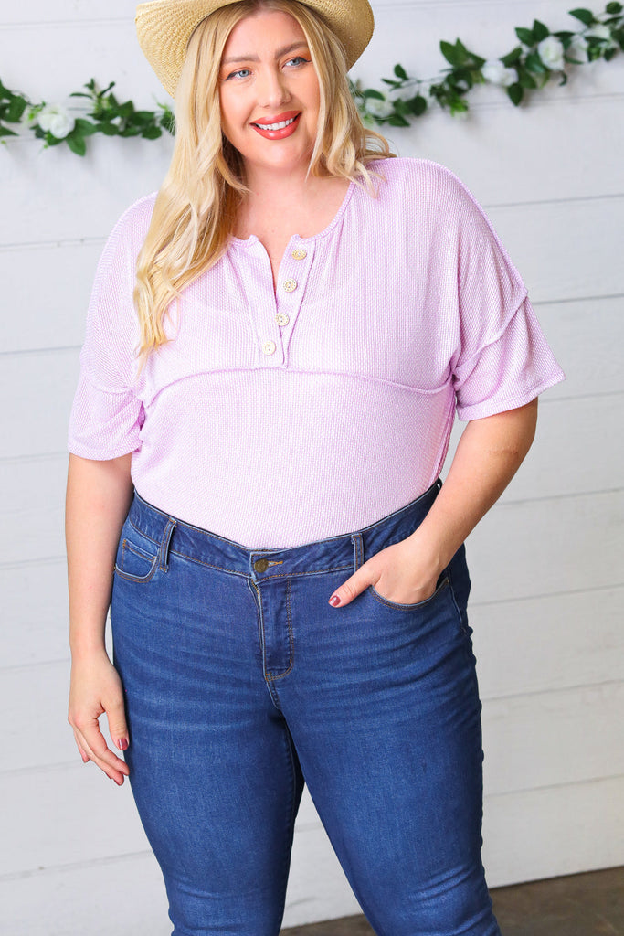 Lilac Two Tone Knit Button Down Outseam Top-Timber Brooke Boutique, Online Women's Fashion Boutique in Amarillo, Texas
