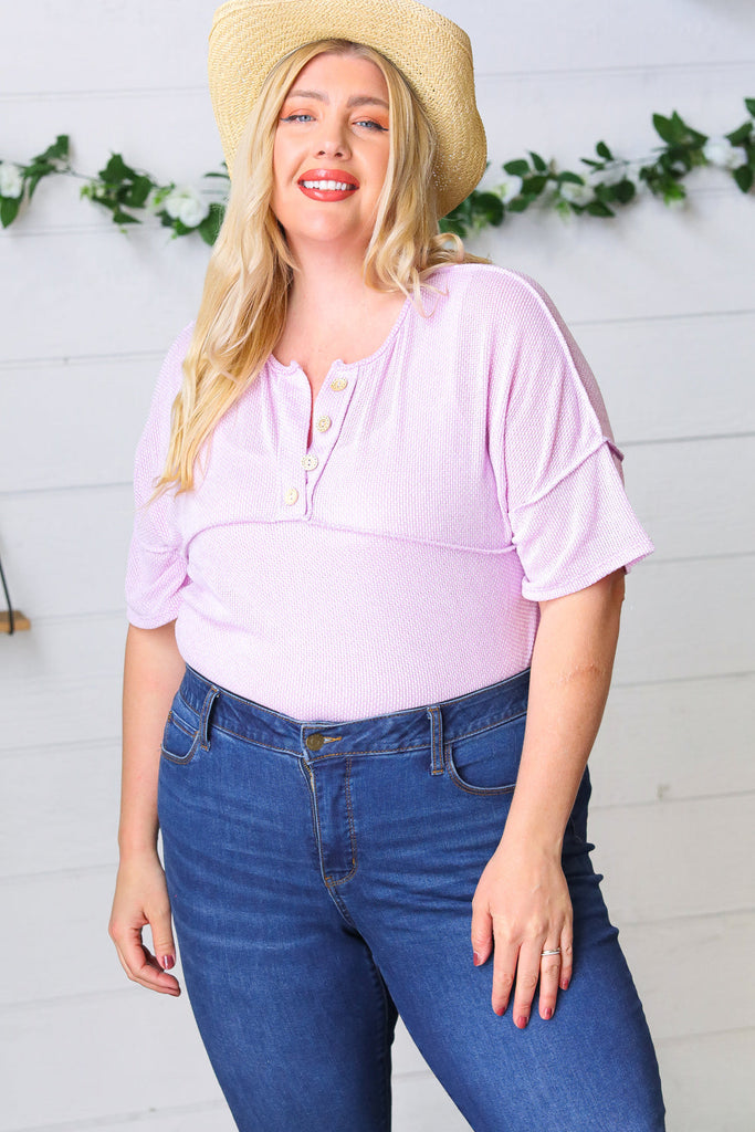 Lilac Two Tone Knit Button Down Outseam Top-Timber Brooke Boutique, Online Women's Fashion Boutique in Amarillo, Texas