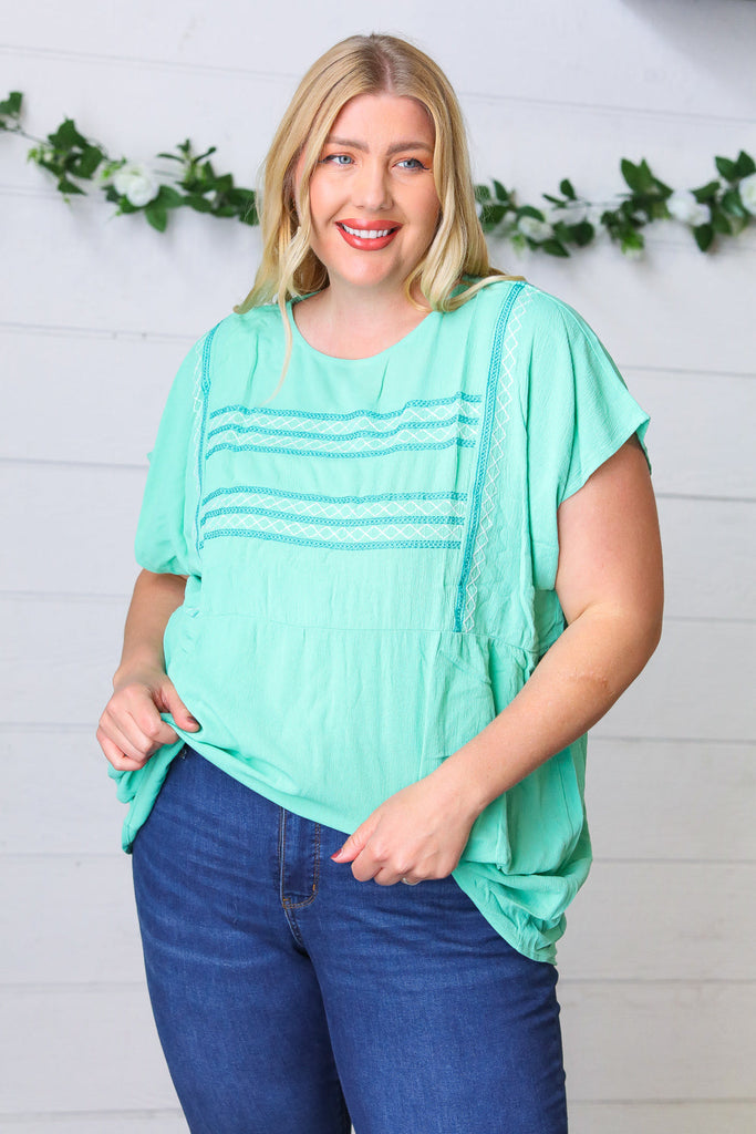 Mint Boho Embroidered Dolman Top-Timber Brooke Boutique, Online Women's Fashion Boutique in Amarillo, Texas
