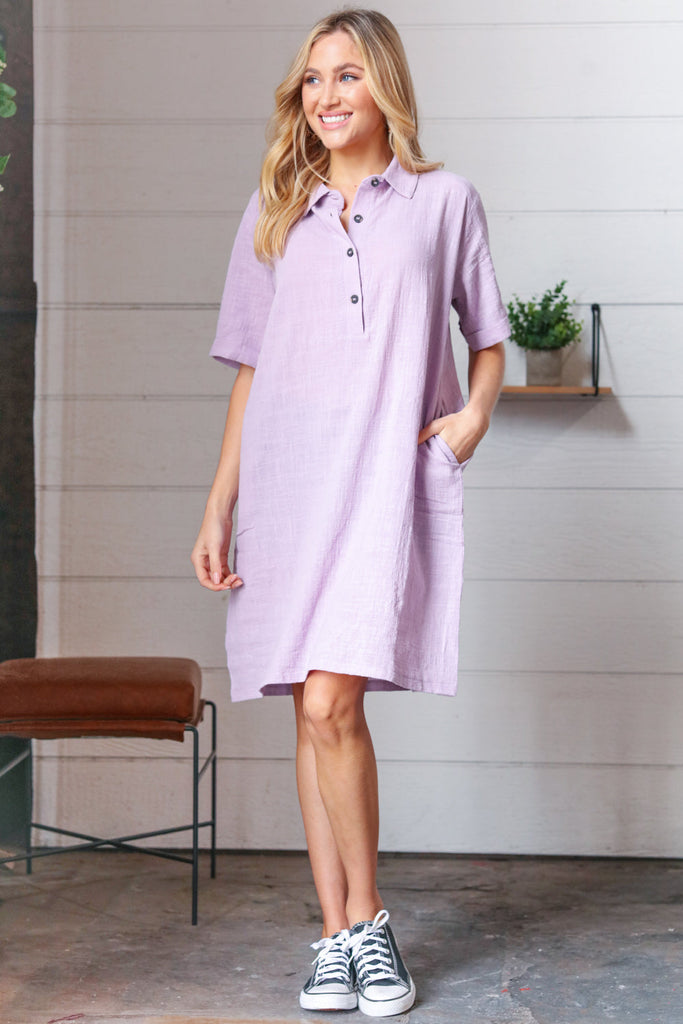 Dusty Lavender Cotton Placard Yoke Midi Dress-Timber Brooke Boutique, Online Women's Fashion Boutique in Amarillo, Texas